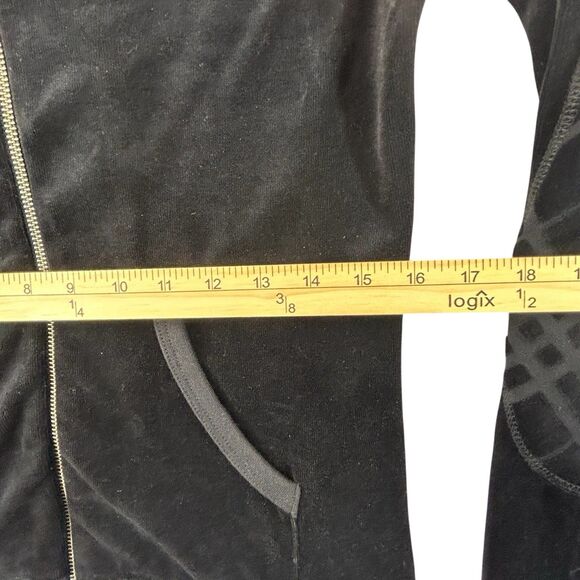 Burberry London Velour Hoodie Jacket Women's Sz M Full Zip Black Check Elbow NWT - Picture 3 of 16